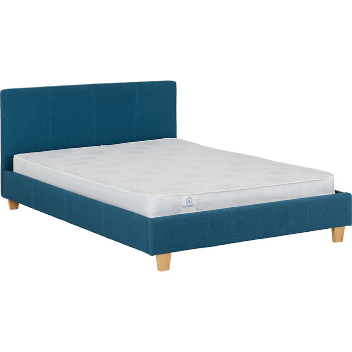 Prado 4'6" Bed In Grey, Mustard, Or Petrol Blue Fabric - Click Image to Close